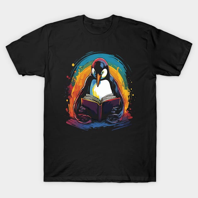 Penguin Reads Book T-Shirt by JH Mart